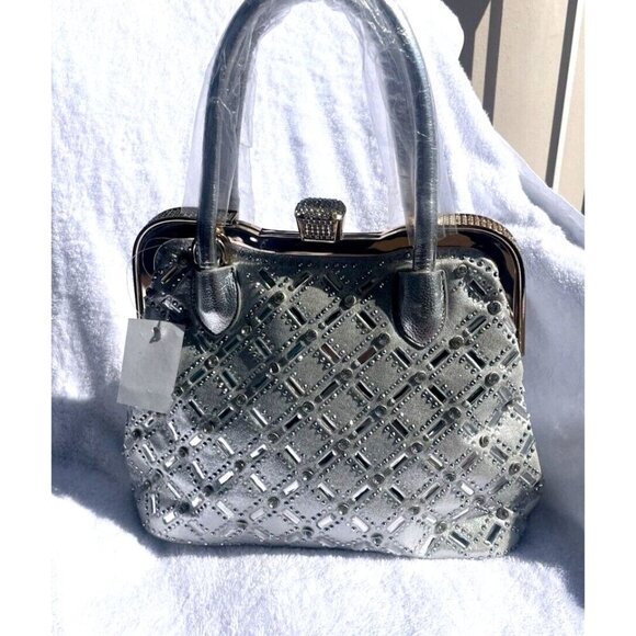 J & C Handbags - NWT Silver Rhinestone Handbag with Gold Accents Women's Purse Bridal